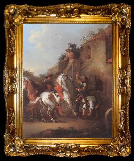 framed  unknow artist Cavaliers halted at a farrier, ta009-2